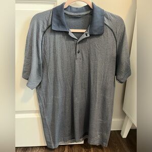 LULULEMON NAVY STRIPED SHORT SLEEVE COLLARED POLO SHIRT